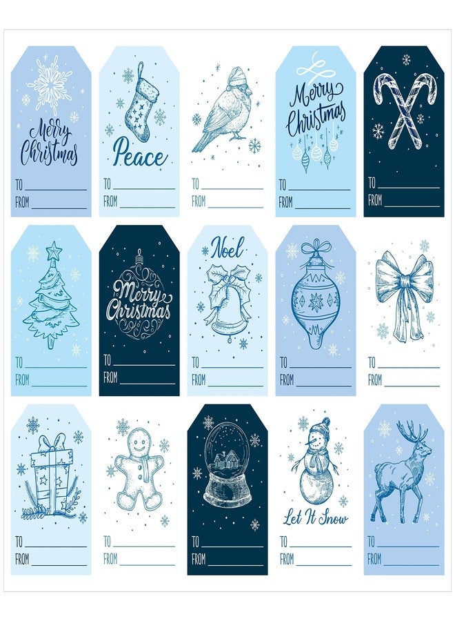 Haooryx Christmas Gift Tag Stickers - 150Pcs Adhesive Winter Christmas Name Tag Blue Snowmen Labels Sticker Xmas to and from Sticker for Festival Holiday Present Box Package Decor Supply(Blue,10Sheet) - Image 1
